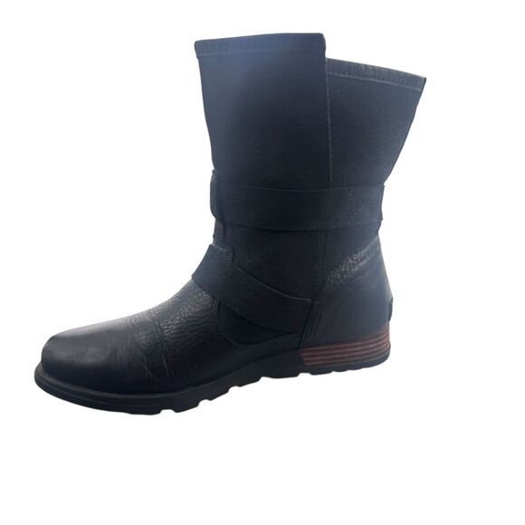 Sorel Women 7 38 Major Moto Fold Over Boot Suede Black Leather buckles Plaid - Picture 7 of 16